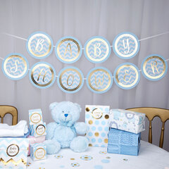 Гирлянда "Baby Shower", синяя-золотая (2,5 м) цена и информация | Праздничные декорации | 220.lv