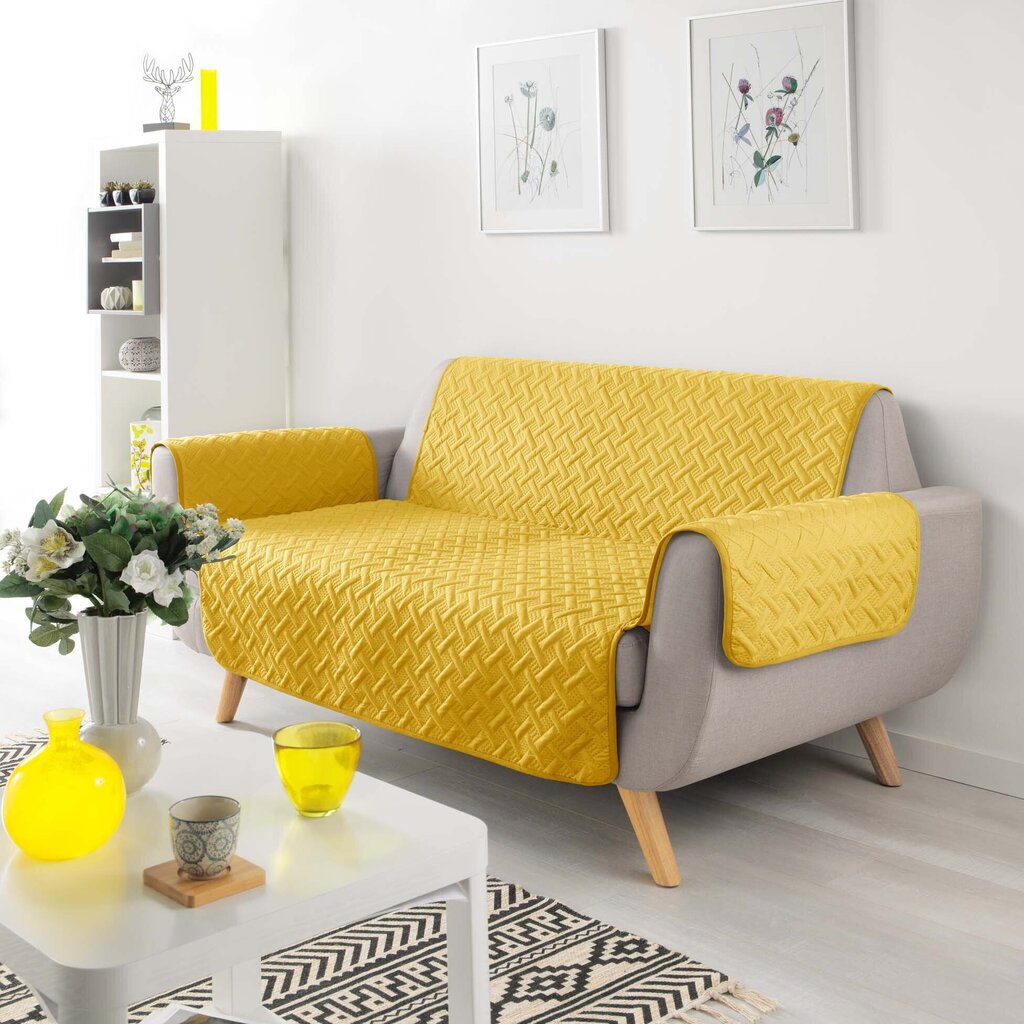 Douceur d'Intérieur dīvāna pārvalks Lounge, 223x179 cm, dzeltens цена и информация | Mēbeļu pārvalki | 220.lv