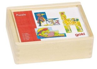 Klucīši «Jautrie dzīvnieki» (koka kastē) cena un informācija | Puzles, 3D puzles | 220.lv