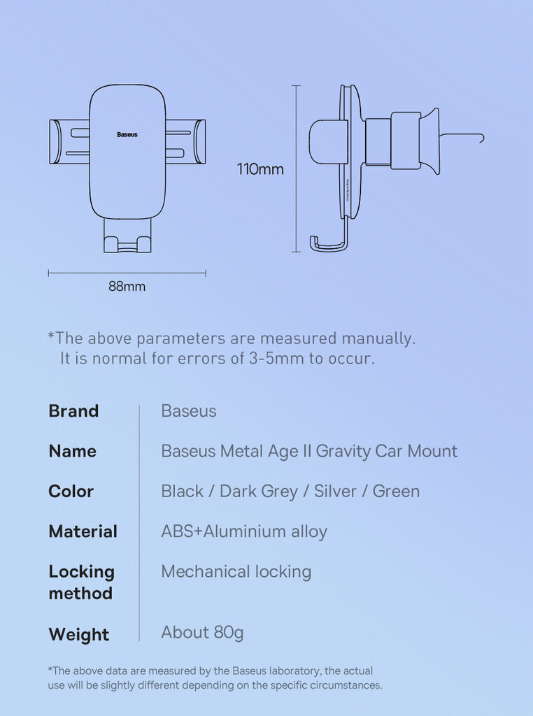 Baseus Metal Age II telefona turētājs, melns cena un informācija | Auto turētāji | 220.lv
