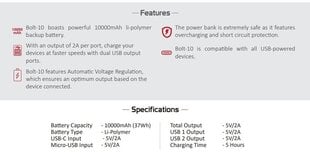 Аккумулятор PROMATE Bolt-10 10000 мАч цена и информация | Зарядные устройства Power bank | 220.lv