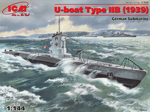 Модель для склеивания ICM S.009 U-Boat Type IIB (1939), немецкая подводная лодка 1/144 цена и информация | Склеиваемые модели | 220.lv