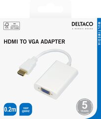 HDMI - VGA adapteris Deltaco 1920x1080 60Hz, 0.2m, balts / HDMI-VGA8-K / 00100029 cena un informācija | Adapteri un USB centrmezgli | 220.lv