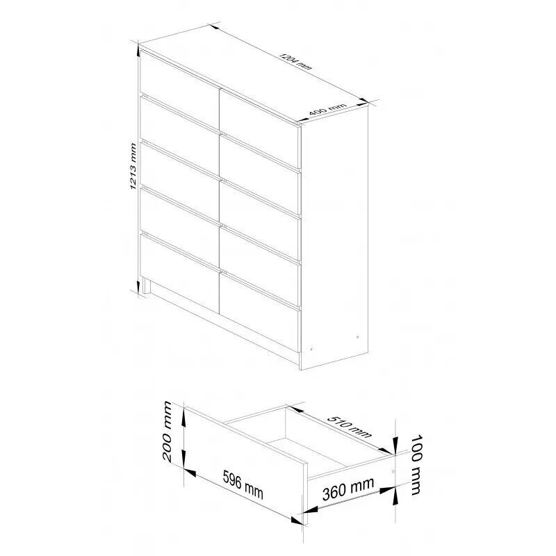 Kumode NORE K 120cm 10S, brūna cena un informācija | Kumodes | 220.lv