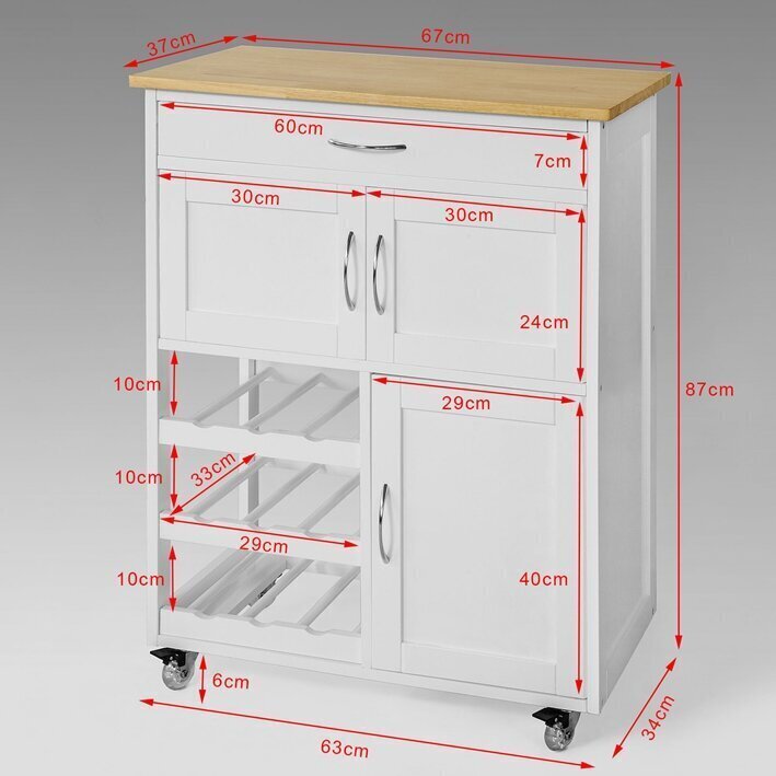 Virtuves skapītis uz ritentiņiem SoBuy FKW45-WN, balts/brūns цена и информация | Virtuves skapīši | 220.lv
