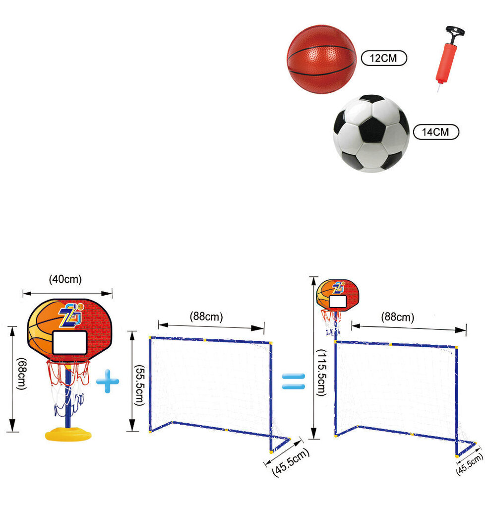 Futbola un basketbola komplekts 2in1 cena un informācija | Rotaļlietas zēniem | 220.lv