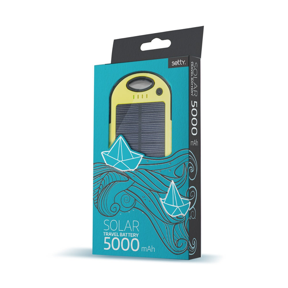 Setty solar power bank 5000 mAh yellow cena un informācija | Lādētāji-akumulatori (Power bank) | 220.lv