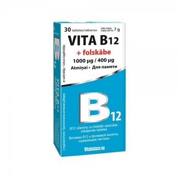 Uztura bagātinātājs, Vita B12 100mcg+ folskābe 400mcg tab. N30 cena un informācija | Vitamīni, preparāti, uztura bagātinātāji labsajūtai | 220.lv