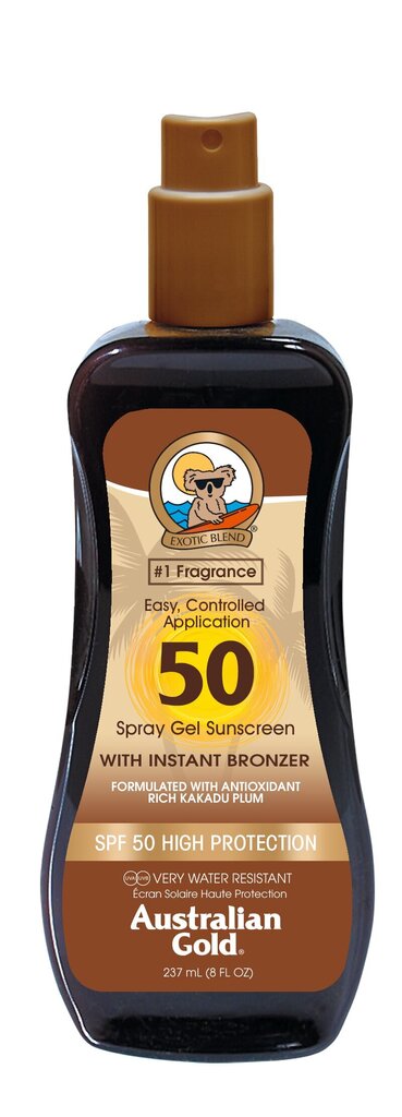 Australian Gold SPF50 izsmidzināms gels aizsardzībai saulē ar bronzeri 237 ml cena un informācija | Sauļošanās krēmi | 220.lv