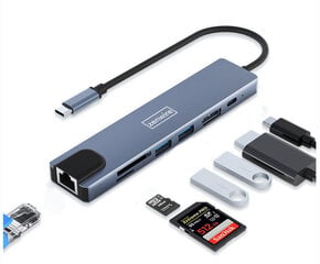 ADAPTERA HUB 8in1 USB-C DisplayPort 8K 4K 144Hz RJ45 SD Zenwire цена и информация | Адаптеры и USB разветвители | 220.lv