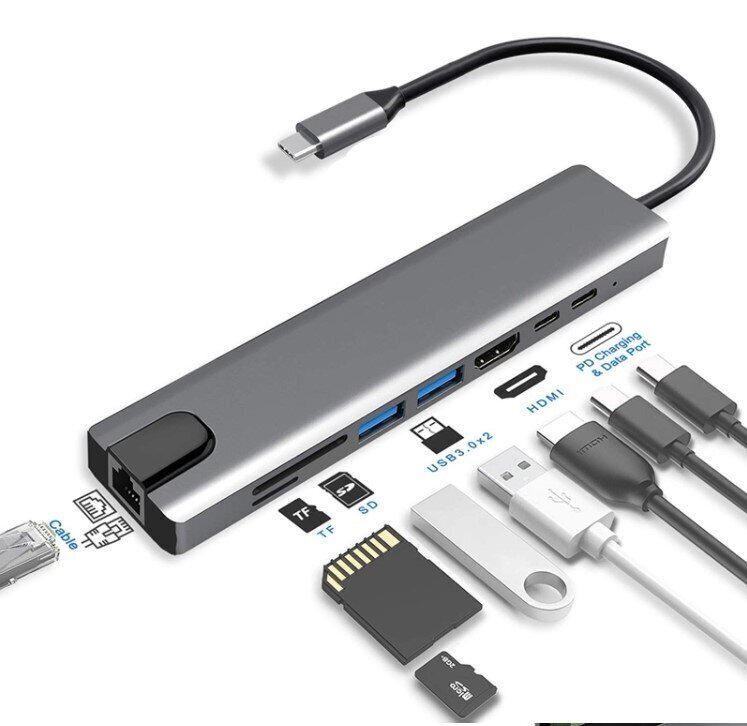 HUB 9in1 USB-C HDMI RJ45 Ethernet SD ADAPTERS Macbook Air Pro M1 Zenwire cena un informācija | Adapteri un USB centrmezgli | 220.lv