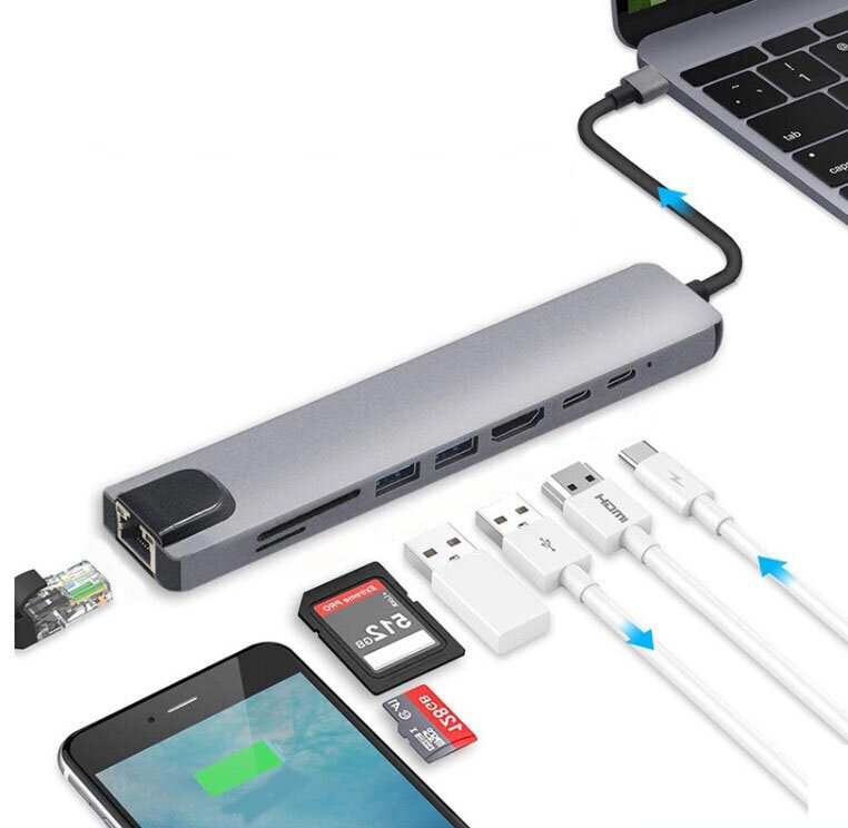 HUB 9in1 USB-C HDMI RJ45 Ethernet SD ADAPTERS Macbook Air Pro M1 Zenwire cena un informācija | Adapteri un USB centrmezgli | 220.lv