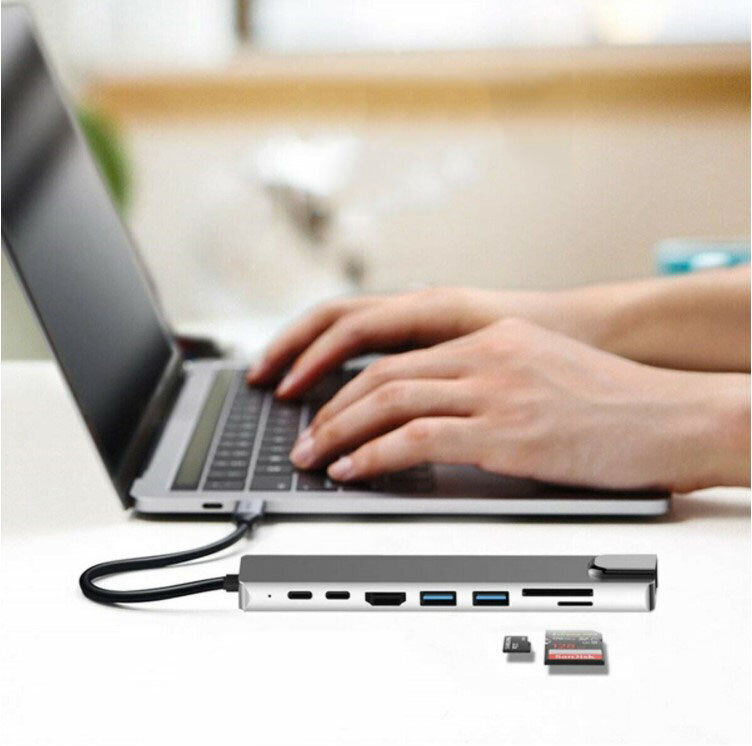 HUB 9in1 USB-C HDMI RJ45 Ethernet SD ADAPTERS Macbook Air Pro M1 Zenwire цена и информация | Adapteri un USB centrmezgli | 220.lv