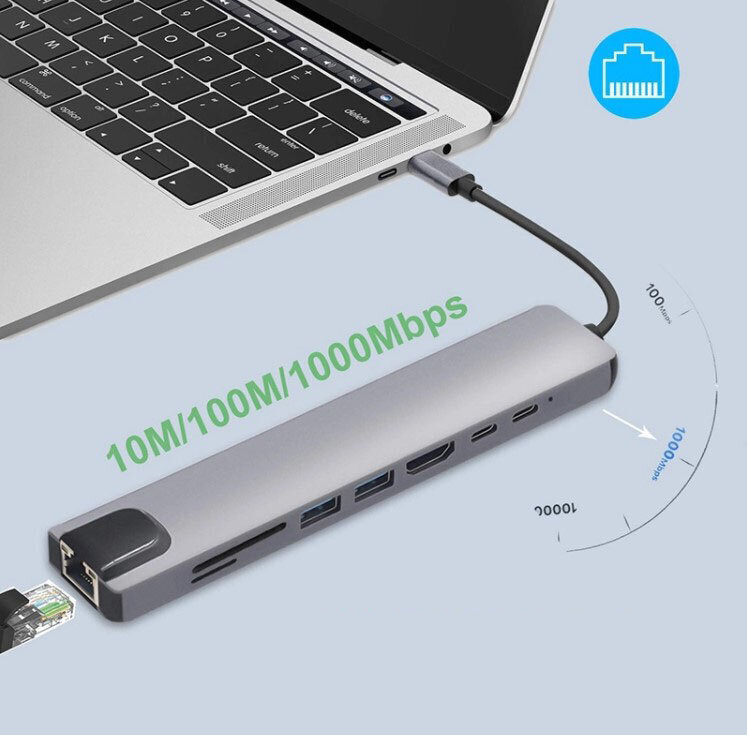 HUB 9in1 USB-C HDMI RJ45 Ethernet SD ADAPTERS Macbook Air Pro M1 Zenwire cena un informācija | Adapteri un USB centrmezgli | 220.lv