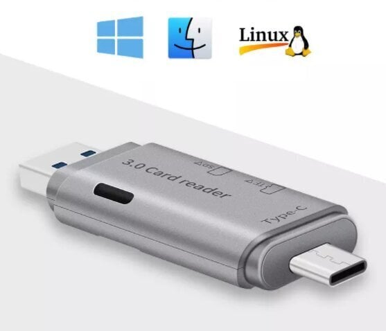SD MicroSD TF USB 3.0 USB-C OTG 5Gb/s karšu lasītājs cena un informācija | Atmiņas kartes mobilajiem telefoniem | 220.lv