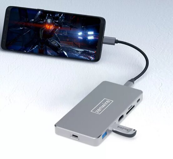 ADAPTER HUB USB-C SSD korpuss M2 8in1 HDMI 4K SD USB 3.0 PD M.2 Zenwire цена и информация | Adapteri un USB centrmezgli | 220.lv