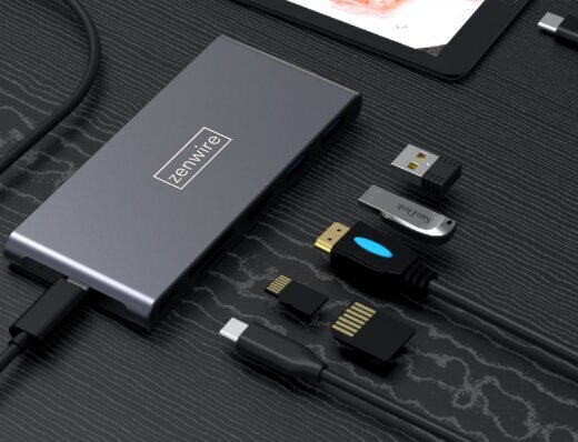 ADAPTER HUB USB-C SSD korpuss M2 8in1 HDMI 4K SD USB 3.0 PD M.2 Zenwire цена и информация | Adapteri un USB centrmezgli | 220.lv