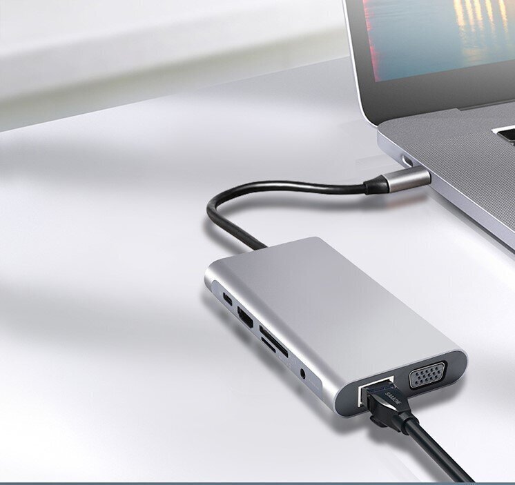 HUB USB-C 11in1 HDMI adapteris 4K VGA ligzda SD USB 3.0 Gigabit Ethernet RJ45 Macbook Pro Air M1 Zenwire cena un informācija | Adapteri un USB centrmezgli | 220.lv