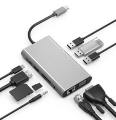 HUB USB-C 11in1 HDMI adapteris 4K VGA ligzda SD USB 3.0 Gigabit Ethernet RJ45 Macbook Pro Air M1 Zenwire цена и информация | Адаптеры и USB разветвители | 220.lv