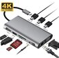 HUB USB-C 11in1 HDMI adapteris 4K VGA ligzda SD USB 3.0 Gigabit Ethernet RJ45 Macbook Pro Air M1 Zenwire цена и информация | Adapteri un USB centrmezgli | 220.lv