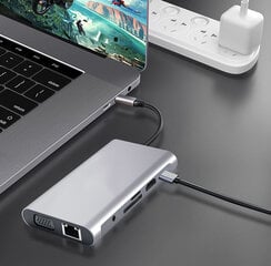 HUB USB-C 11in1 HDMI adapteris 4K VGA ligzda SD USB 3.0 Gigabit Ethernet RJ45 Macbook Pro Air M1 Zenwire cena un informācija | Adapteri un USB centrmezgli | 220.lv