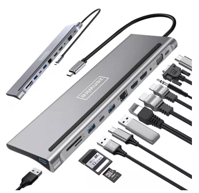DOKSTACIJAS centrmezgls USB-C 12in1 RJ45 2x HDMI 4K M1 цена и информация | Adapteri un USB centrmezgli | 220.lv