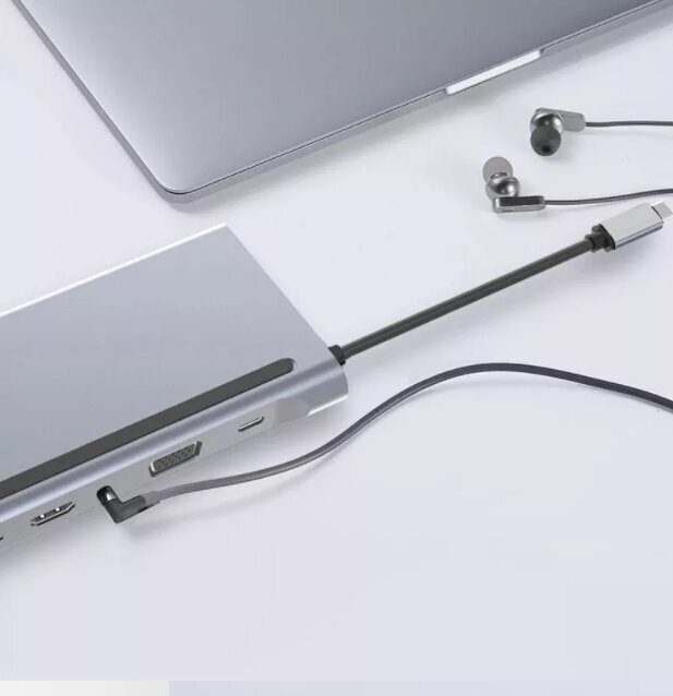 DOKSTACIJAS centrmezgls USB-C 12in1 RJ45 2x HDMI 4K M1 cena un informācija | Adapteri un USB centrmezgli | 220.lv