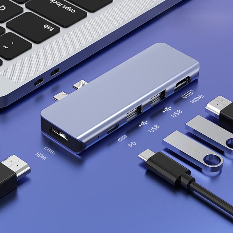 HUB USB-C 5in1 adapteris 2x HDMI USB 3.0 Macbook Pro Air M1 Zenwire цена и информация | Adapteri un USB centrmezgli | 220.lv