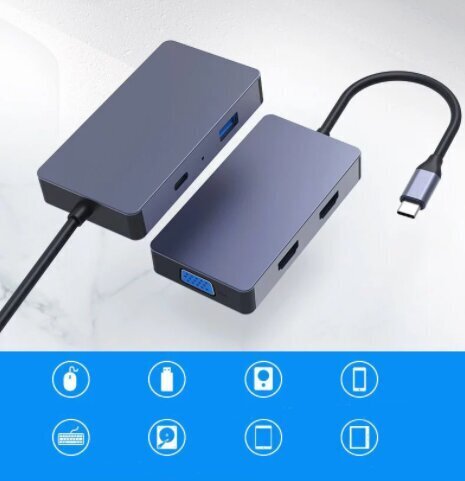 ADAPTERA centrmezgls 5W1 USB-C 2x HDMI 4K VGA USB 3.0 PD ZW Macbook Pro M1 cena un informācija | Adapteri un USB centrmezgli | 220.lv