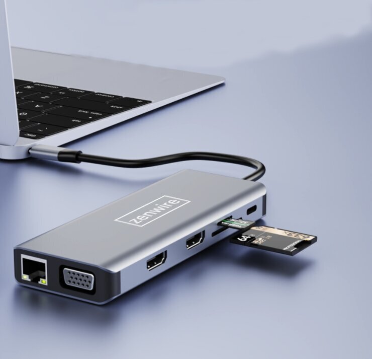 ADAPTERU centrmezgls 12in1 USB-C 2x HDMI VGA USB ligzda SD LAN cena un informācija | Adapteri un USB centrmezgli | 220.lv