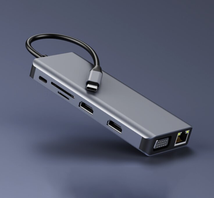 ADAPTERU centrmezgls 12in1 USB-C 2x HDMI VGA USB ligzda SD LAN cena un informācija | Adapteri un USB centrmezgli | 220.lv