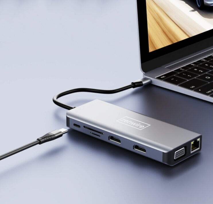 ADAPTERU centrmezgls 12in1 USB-C 2x HDMI VGA USB ligzda SD LAN cena un informācija | Adapteri un USB centrmezgli | 220.lv