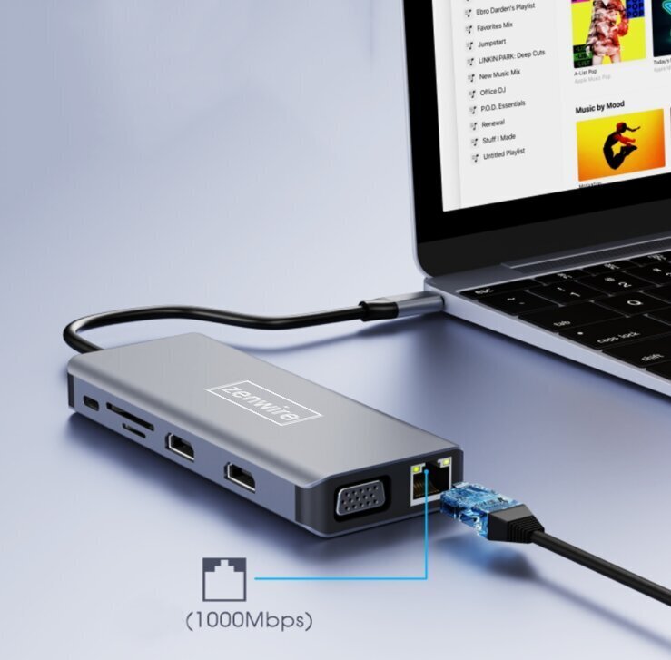 ADAPTERU centrmezgls 12in1 USB-C 2x HDMI VGA USB ligzda SD LAN cena un informācija | Adapteri un USB centrmezgli | 220.lv