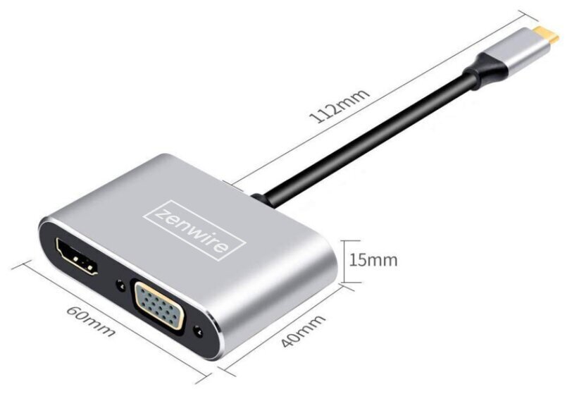 ADAPTER HUB USB-C 4in1 HDMI 4K VGA USB adapteris Zenwire cena un informācija | Adapteri un USB centrmezgli | 220.lv