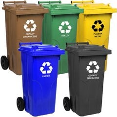 Atkritumu konteineru komplekts - 120l - piecas krāsas: zaļa, zila, dzeltena, brūna, melna cena un informācija | Miskastes | 220.lv