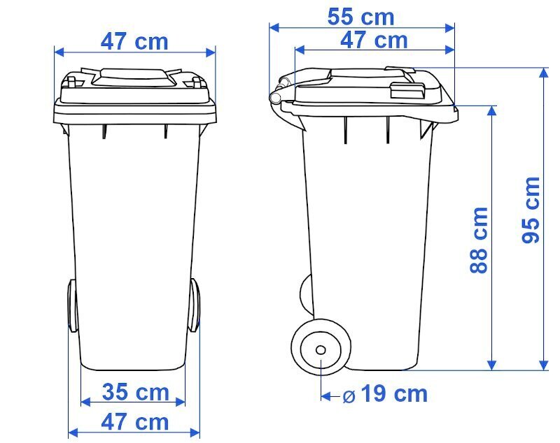 Atkritumu konteineru komplekts - 120l - piecas krāsas: zaļa, zila, dzeltena, brūna, melna cena un informācija | Miskastes | 220.lv