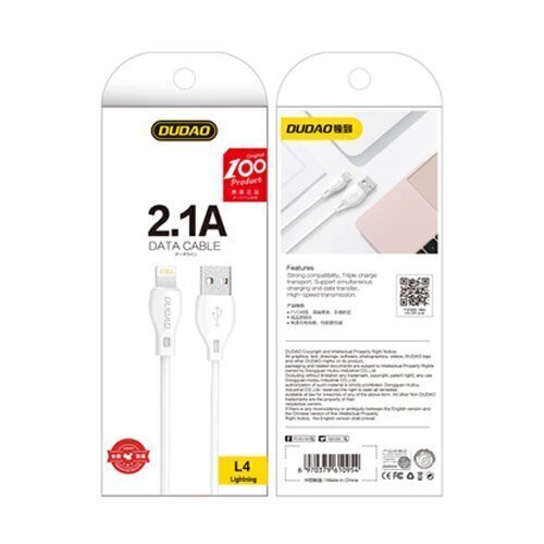 Dudao USB / Lightning data charging cable 2.4A 1m white (L4L 1m white) цена и информация | Savienotājkabeļi | 220.lv
