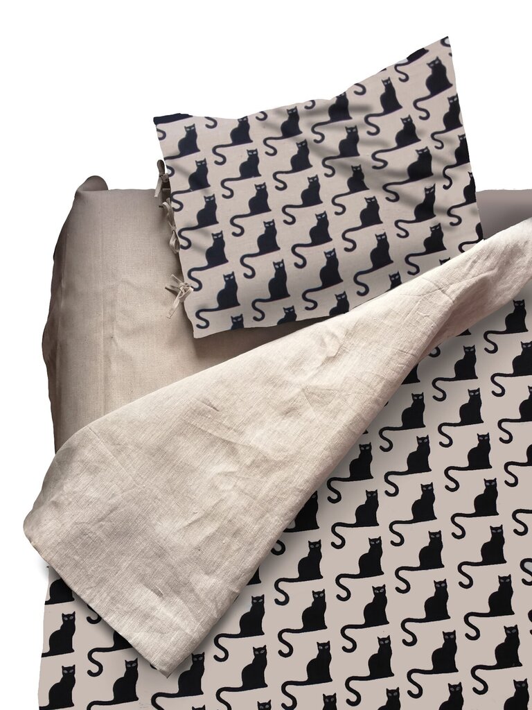 Gultas lina gultas veļa / pārvalks 150 x 210 cm ar spilvendrānu / kaķu dizains цена и информация | Gultas veļas komplekti | 220.lv