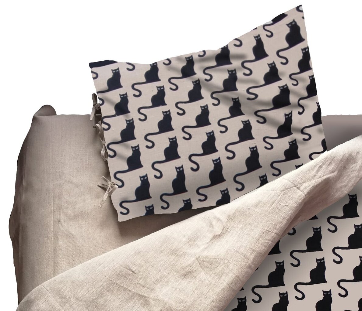 Gultas lina gultas veļa / pārvalks 150 x 210 cm ar spilvendrānu / kaķu dizains cena un informācija | Gultas veļas komplekti | 220.lv