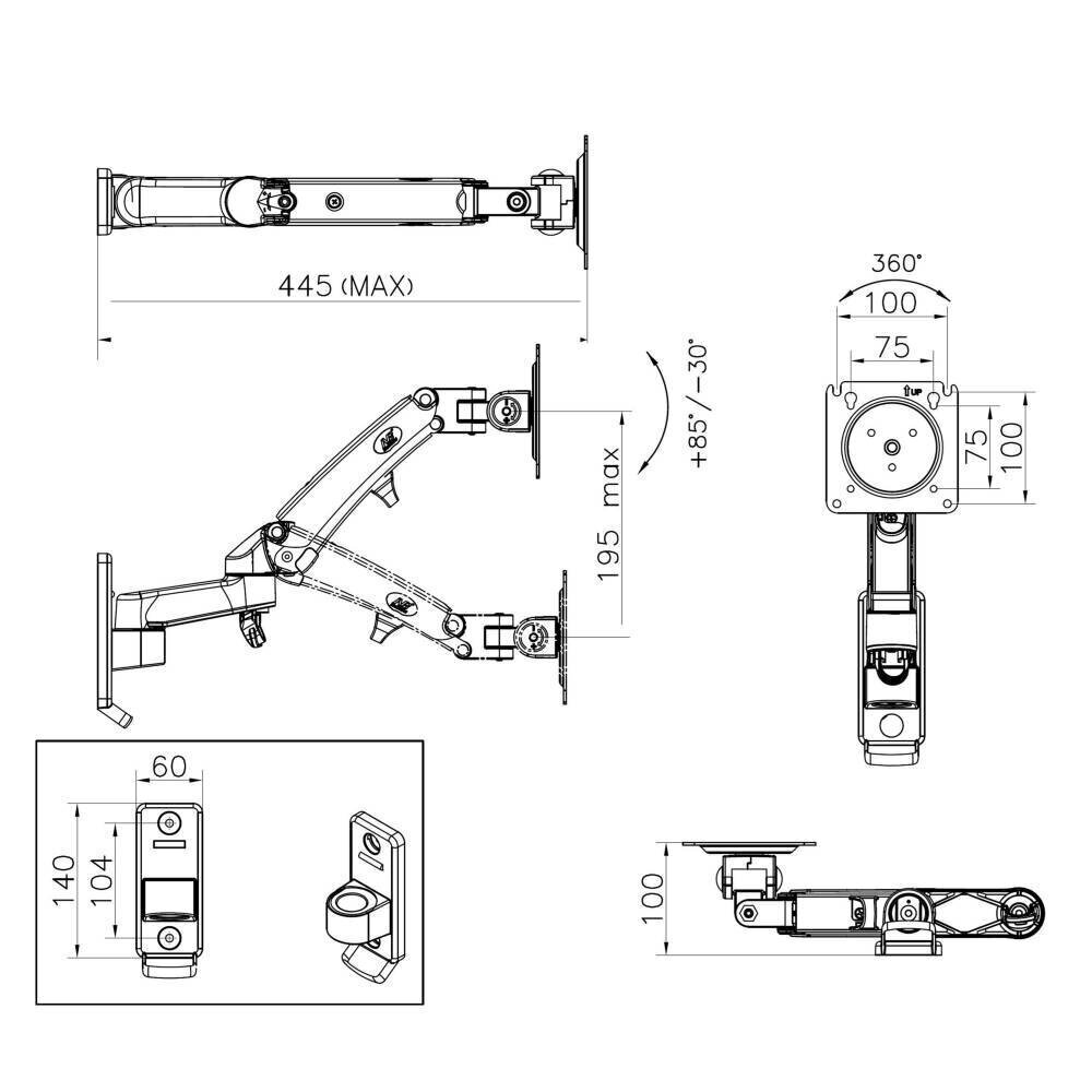 F150 17''-35''(līdz10 kg, VESA līdz 10*10sm) цена и информация | Monitora turētāji | 220.lv