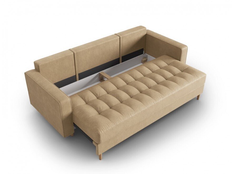 Trīsvietīgs mākslīgās ādas dīvāns Micadoni Home Gobi, smilškrāsas cena un informācija | Dīvāni | 220.lv