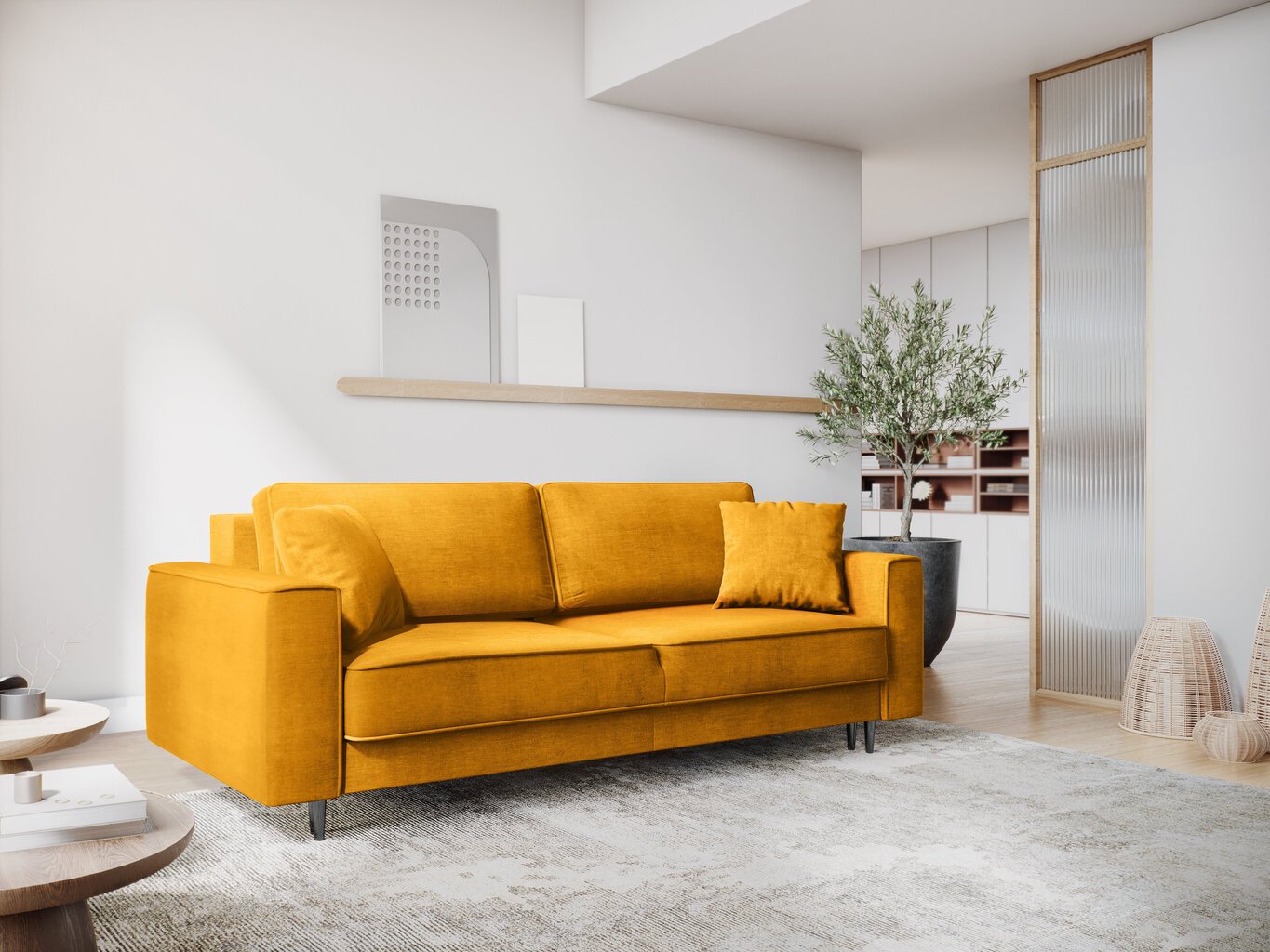 Trīsvietīgs dīvāns Micadoni Home Dunas, dzeltens/melns cena un informācija | Dīvāni | 220.lv