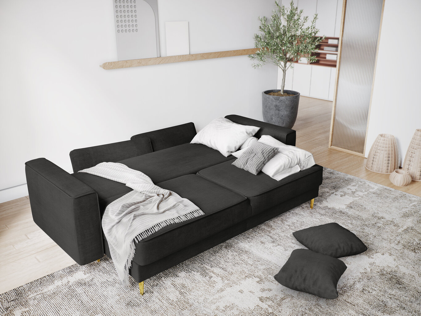 Trīsvietīgs dīvāns Micadoni Home Dunas, melns/zeltainas krāsas cena un informācija | Dīvāni | 220.lv