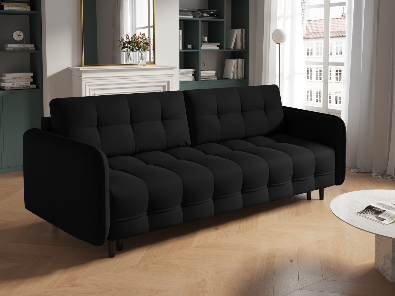 Trīsvietīgs dīvāns Micadoni Home Scaleta, melns cena un informācija | Dīvāni | 220.lv