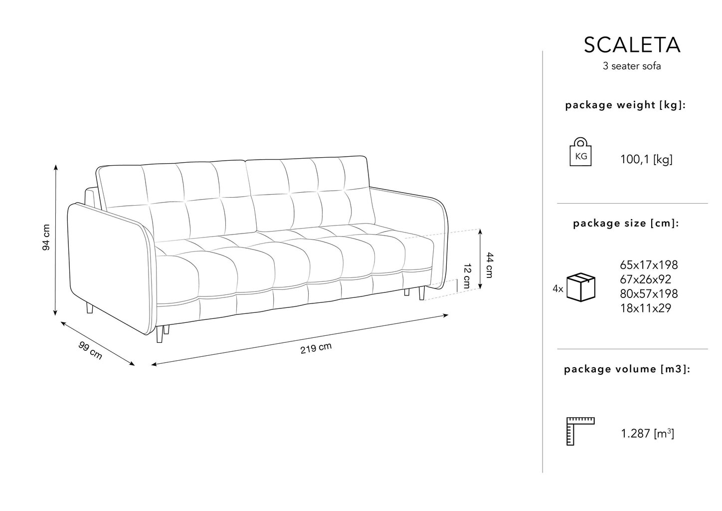 Trīsvietīgs dīvāns Micadoni Home Scaleta, melns cena un informācija | Dīvāni | 220.lv