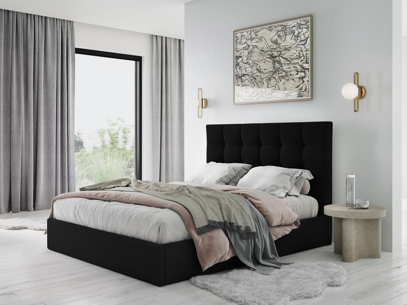 Velūra gulta Micadoni Home Phaedra 180x200 cm, melna cena un informācija | Gultas | 220.lv