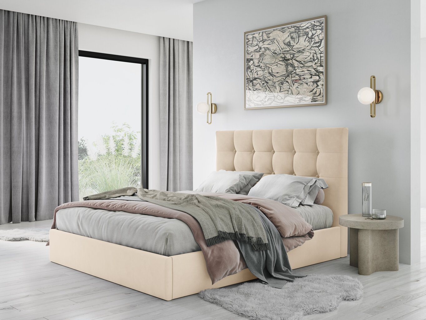 Velūra gulta Micadoni Home Phaedra 160x200 cm, smilškrāsas cena un informācija | Gultas | 220.lv