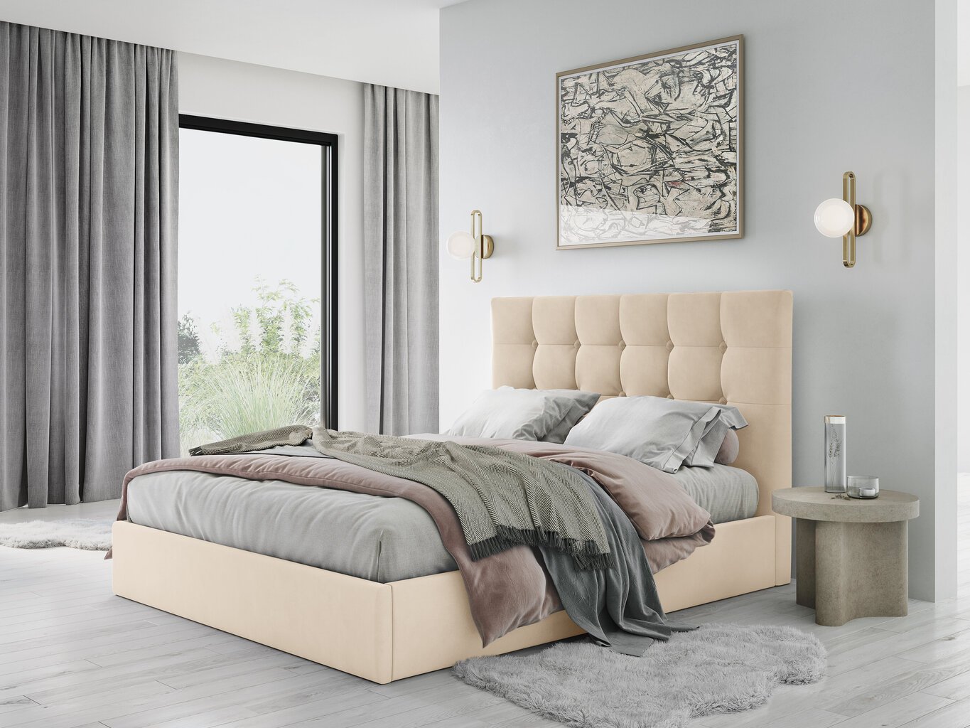 Velūra gulta Micadoni Home Phaedra 140x200 cm, smilškrāsas cena un informācija | Gultas | 220.lv