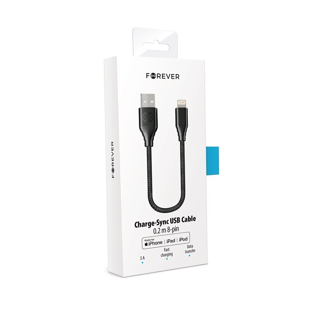 Forever Core MFI kabelis USB - Lightning 0,2 m 2,4A, melns cena un informācija | Savienotājkabeļi | 220.lv