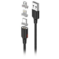 Forever Core 3in1 magnētiskais kabelis USB - Lightning + USB-C + microUSB 1,0 m, melns 20W cena un informācija | Savienotājkabeļi | 220.lv
